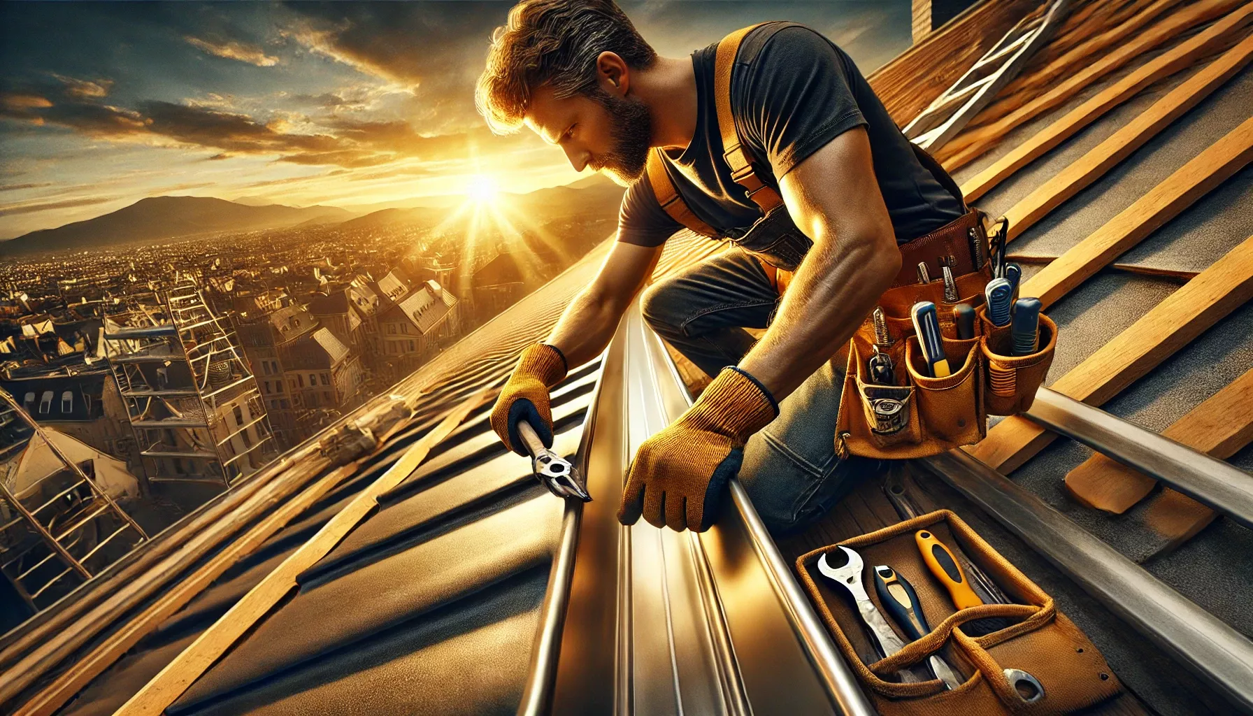 dalle-2025-02-11-154048-an-ultra-photorealistic-image-of-a-skilled-metal-roofer-spengler-installing-a-shiny-high-quality-gutter-system-on-a-roof-he-wears-rugged-professio